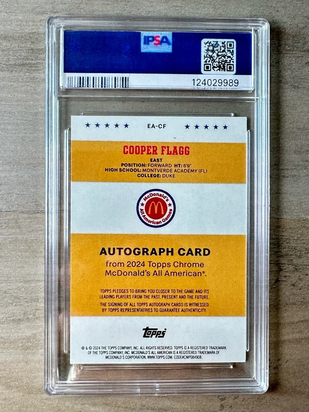 Cooper Flagg Autograph Rookie McDonald’s All American Gem Mint 10 Novelty Card